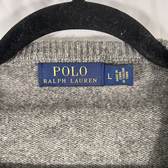 Polo Ralph Lauren Wool Sweater Men's Large Green Vneck Long Sleeve Pullover - Picture 4 of 9